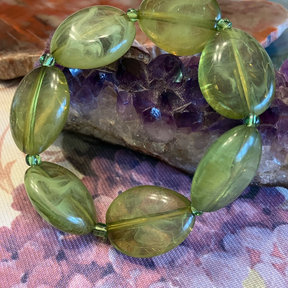 Translucent Olive Green Bead Stretch Bracelet for Women